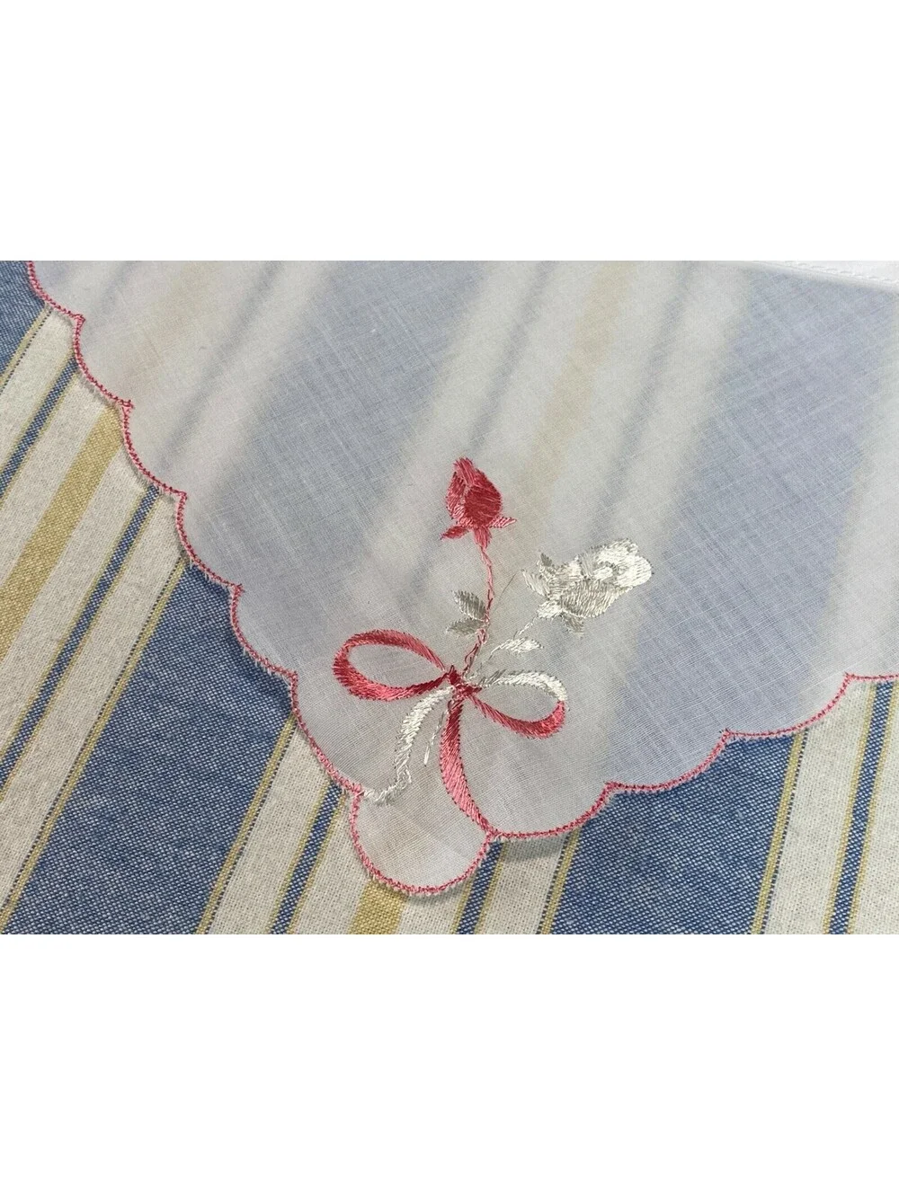 Vintage Handkerchief Bunting Garland Hankie Banner Handmade Flowers white Pink